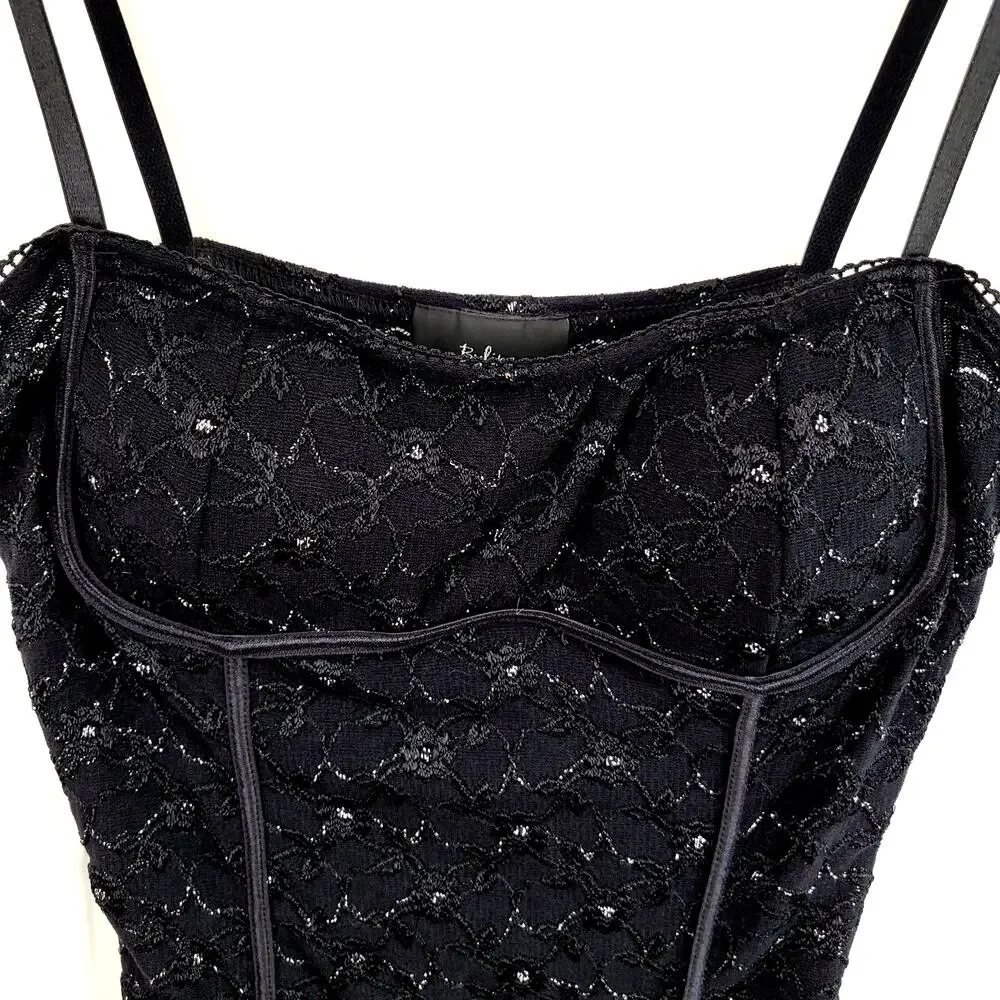 Byline Lace Bustier Corset Top Size M Black Silver Metallic Gothic Y2K Party